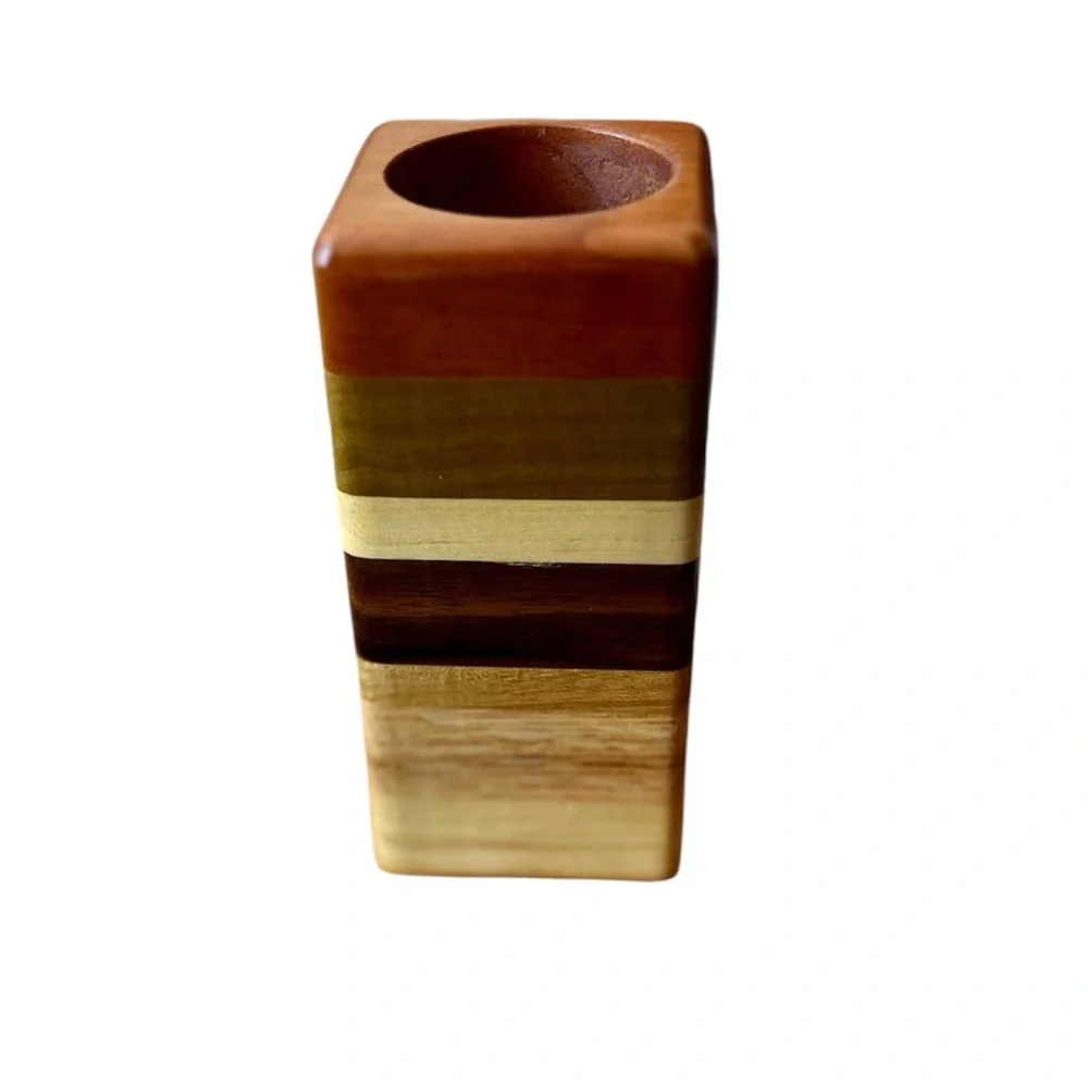 Vintage MCM Stacked Wood Pencil Holder Desk Accessory